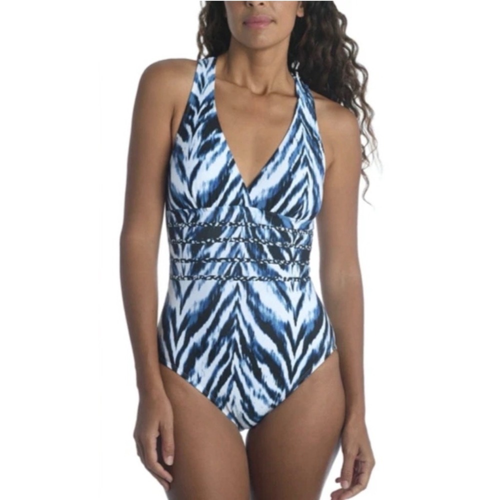 La Blanca Animal Instinct Blue Strappy 1pc Swimsuit 4 XS/S